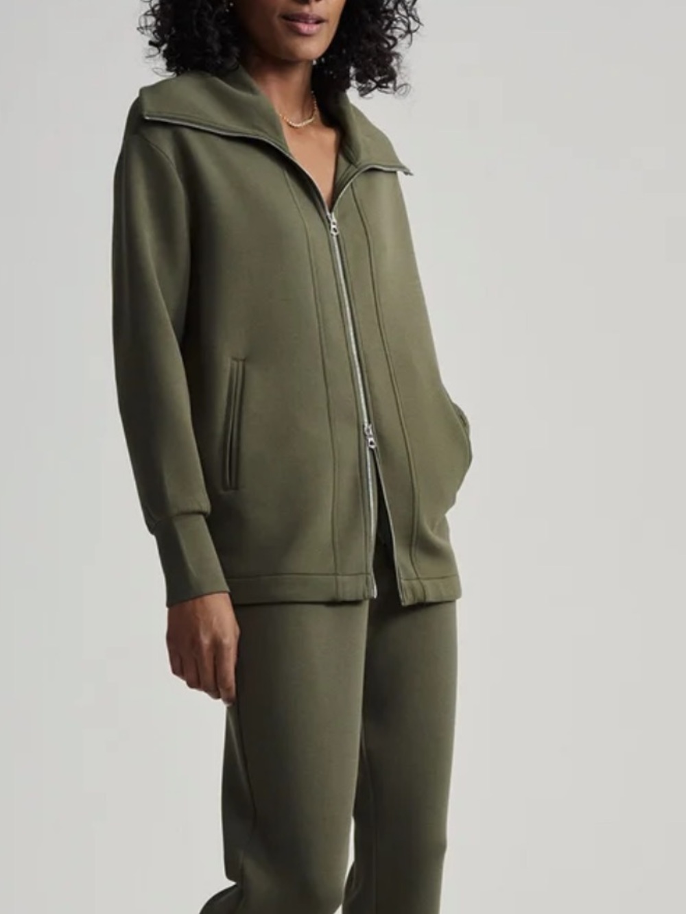 Varley Raleigh green zip through sweatshirt